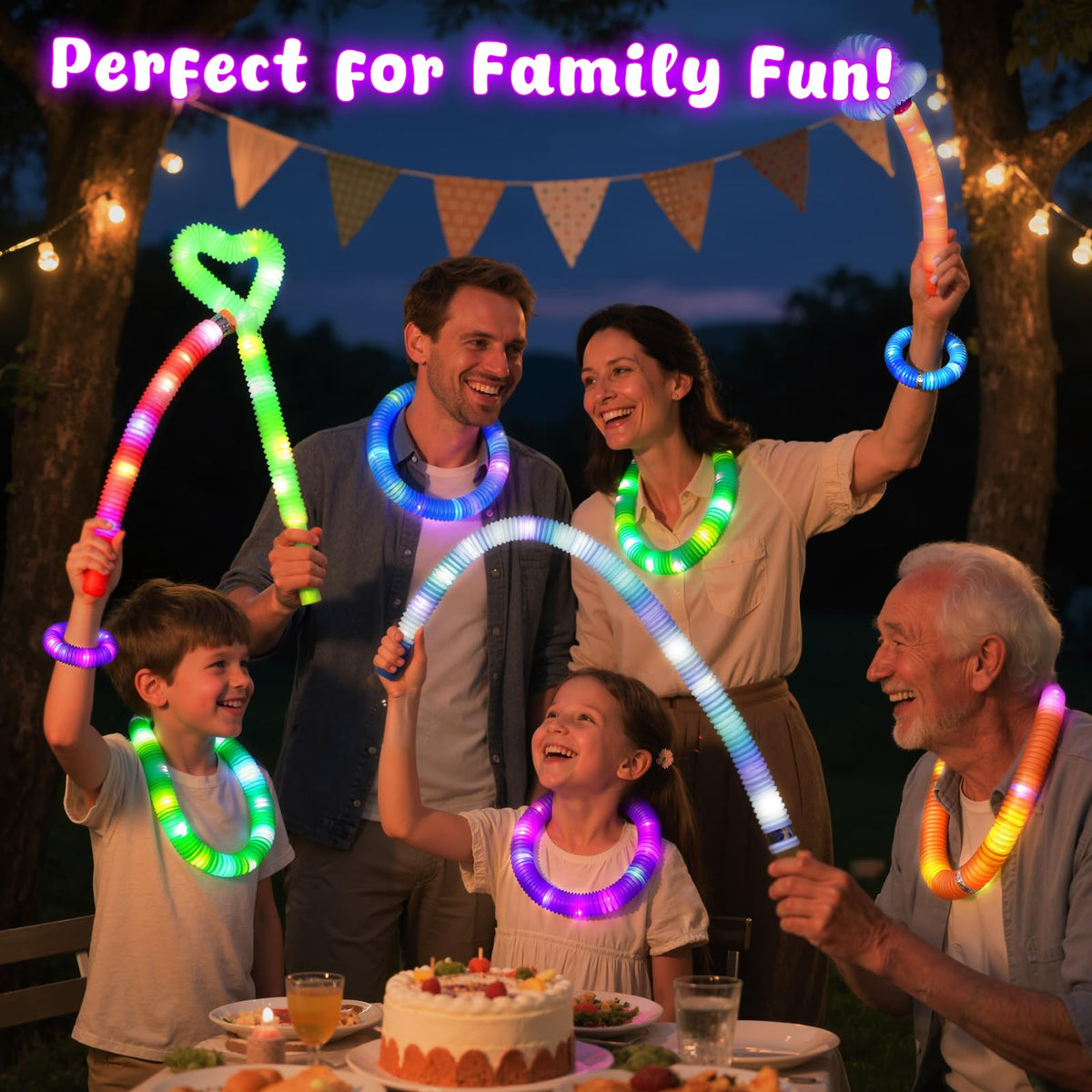 LovesTown 24Pcs Light Up Glow Sticks Pop Tubes – Glow in the Dark Party Favors for Kids