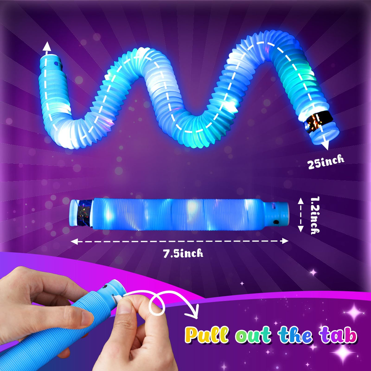 LovesTown 24Pcs Light Up Glow Sticks Pop Tubes – Glow in the Dark Party Favors for Kids