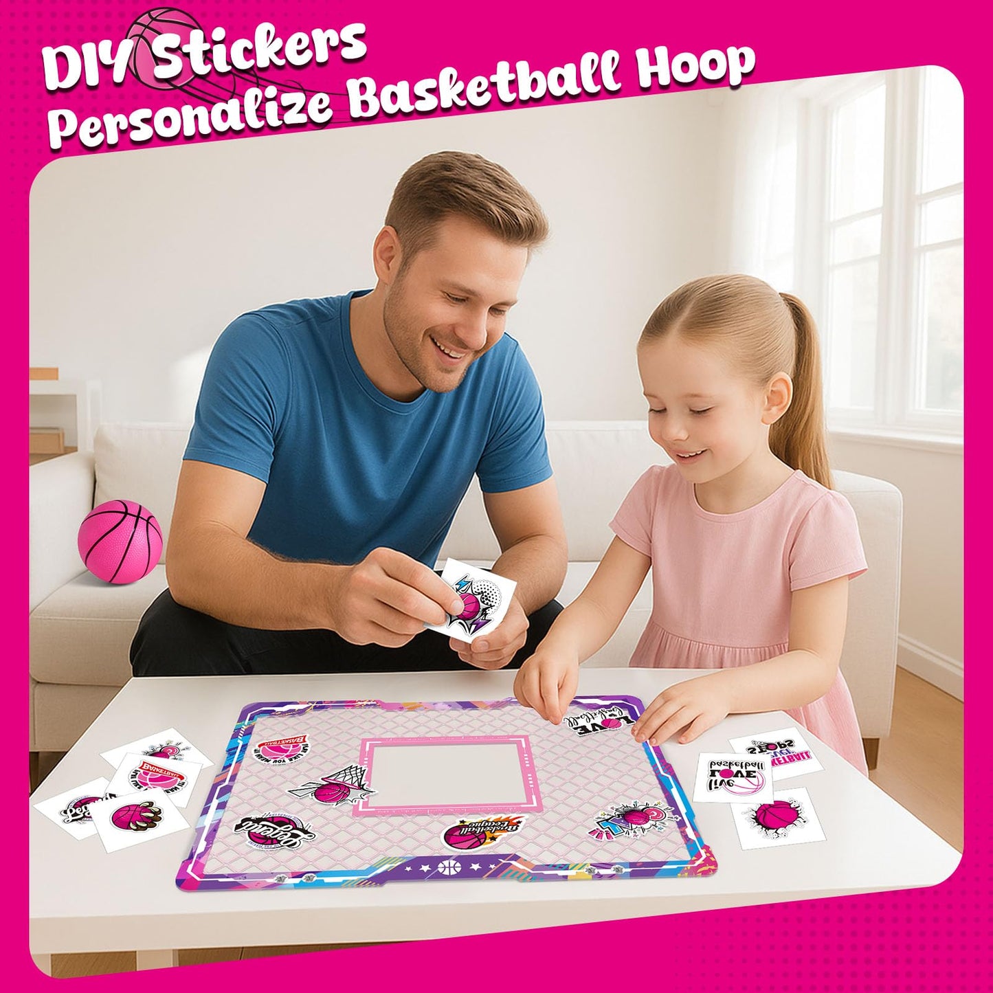LovesTown Pink Indoor Mini Basketball Hoop – Over-the-Door with LED Lights & Scoreboard