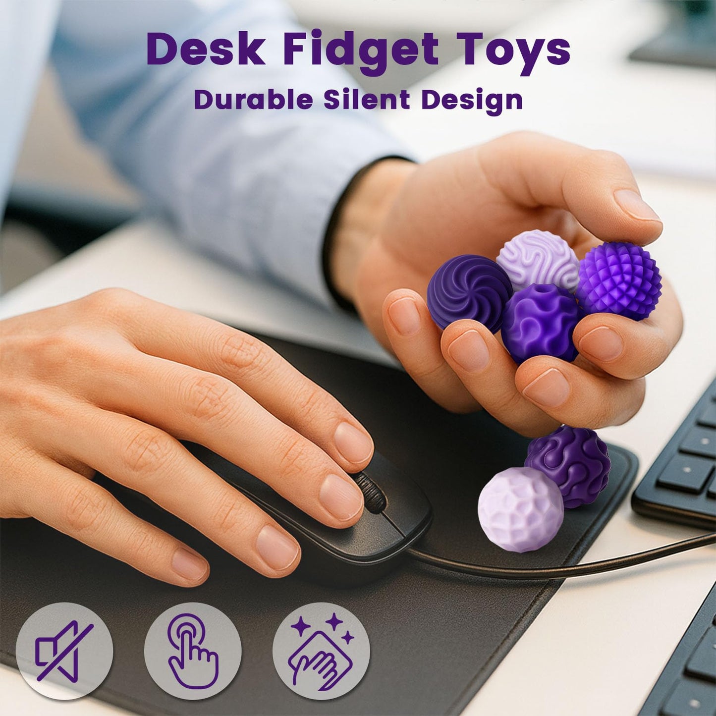 LovesTown 6PCS Silicone Magnetic Fidget Balls – Textured Stress Relief Toys (Purple)