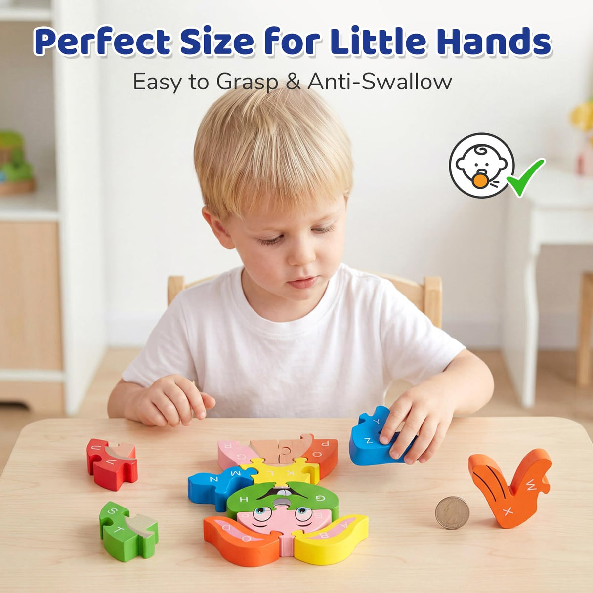 LovesTown Double-Sided Rabbit Jigsaw – Alphabet & Numbers Wooden Puzzle for Toddlers