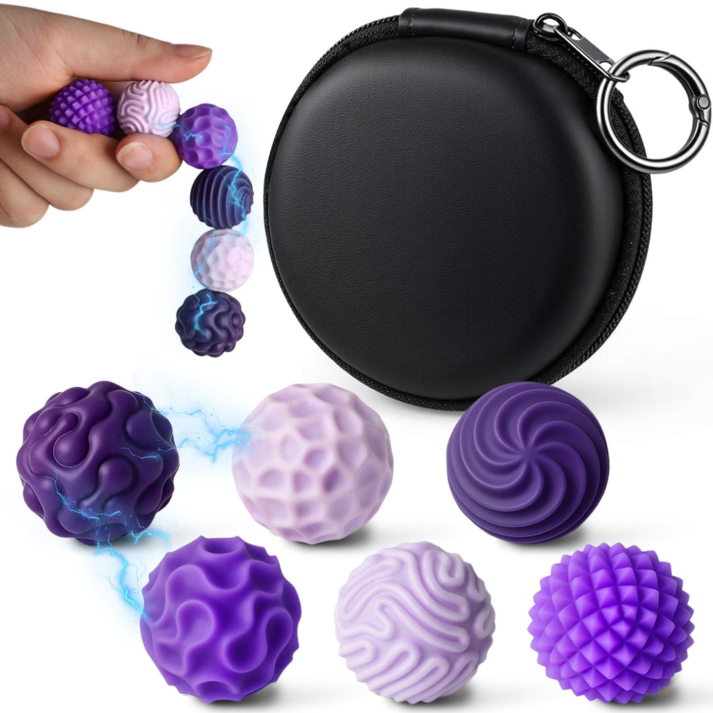 LovesTown 6PCS Silicone Magnetic Fidget Balls – Textured Stress Relief Toys (Purple)