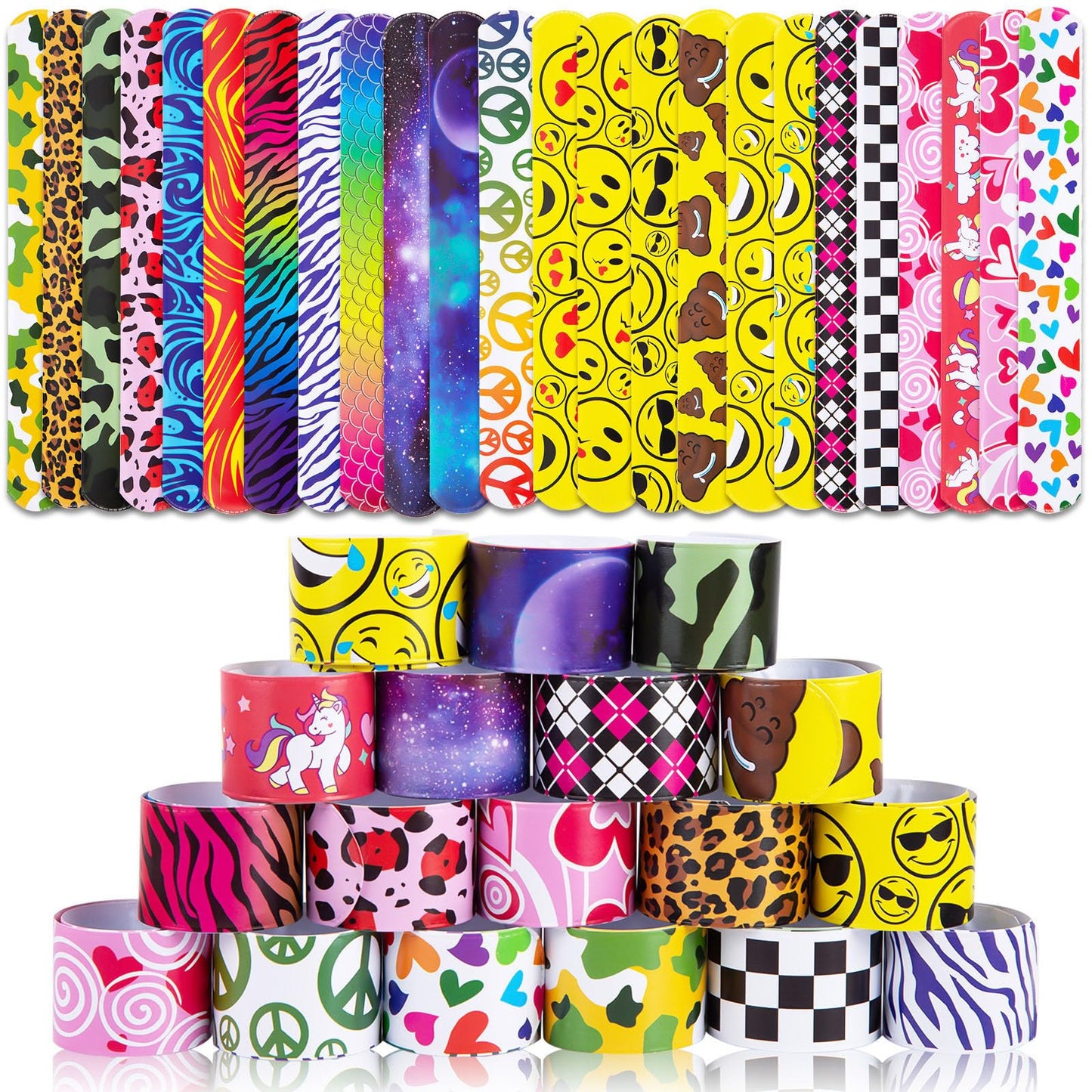 LovesTown Slap Bracelets for Kids – 48 PCS Bulk Party Favors & Classroom Prizes