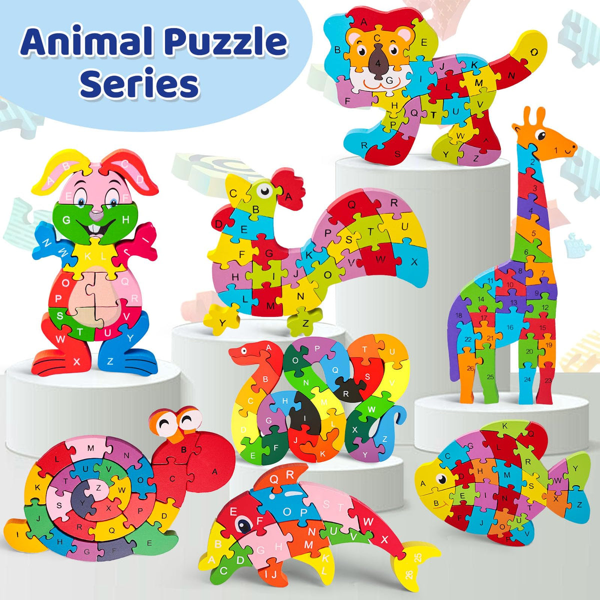 LovesTown Double-Sided Wooden Snake Puzzle — Alphabet & Numbers for Toddlers | Montessori Gift