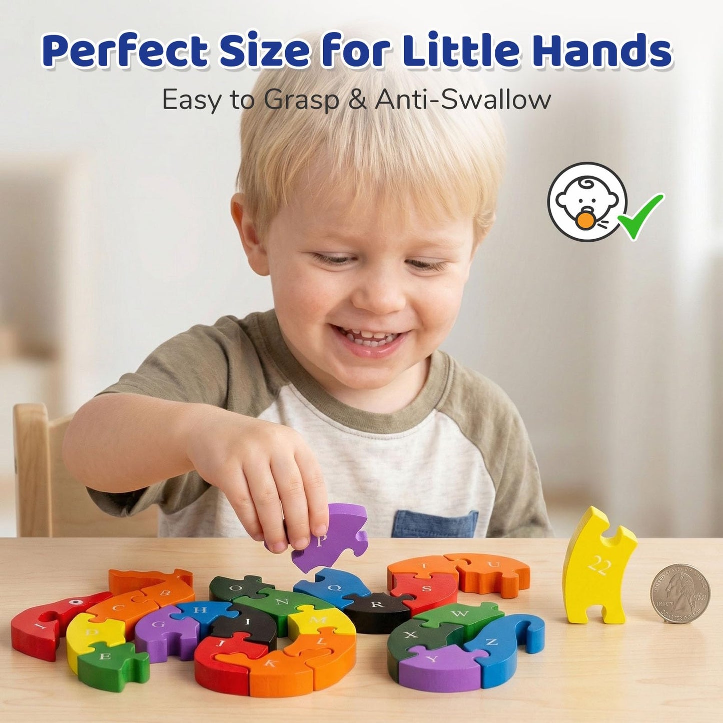 LovesTown Double-Sided Wooden Snake Puzzle — Alphabet & Numbers for Toddlers | Montessori Gift