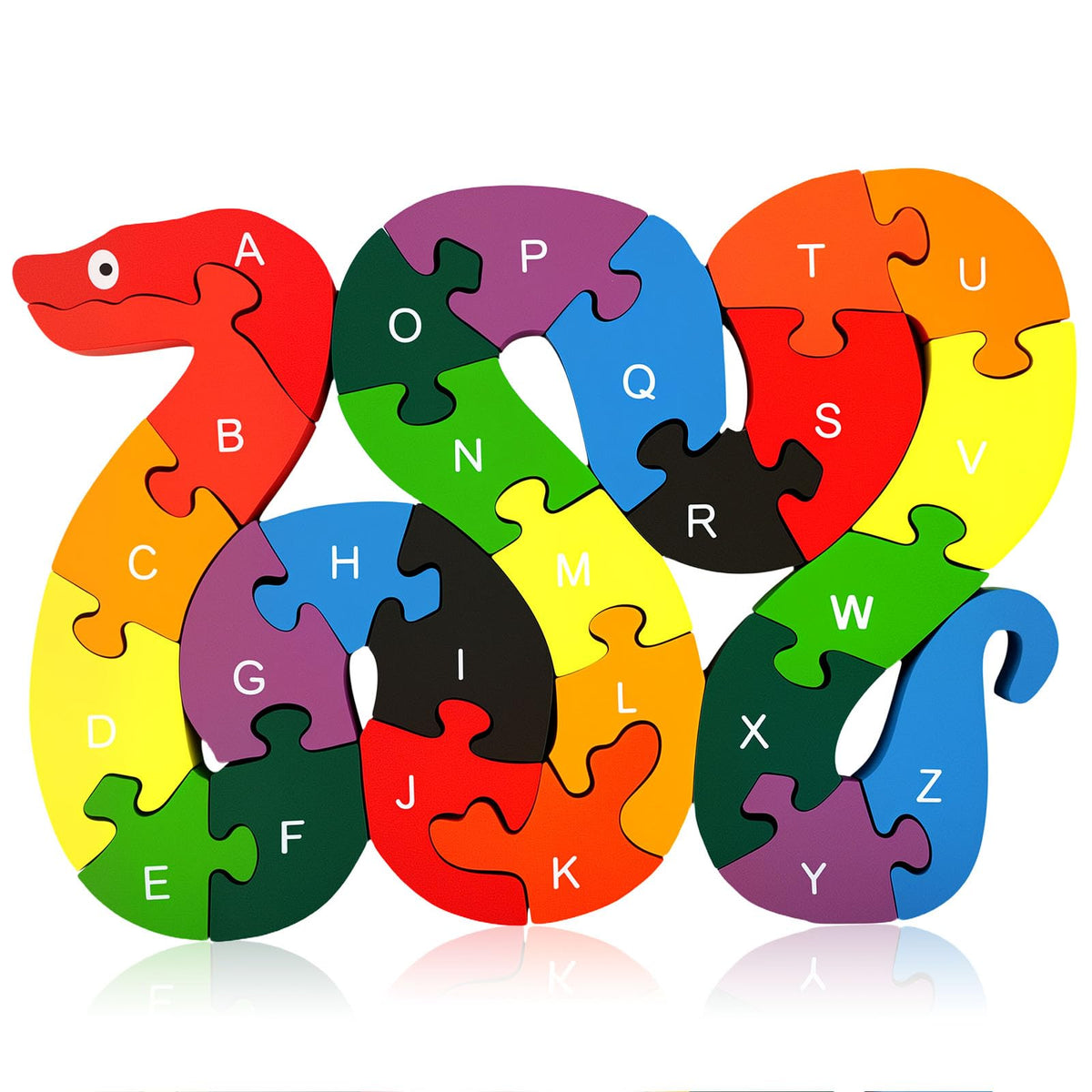 LovesTown Double-Sided Wooden Snake Puzzle — Alphabet & Numbers for Toddlers | Montessori Gift