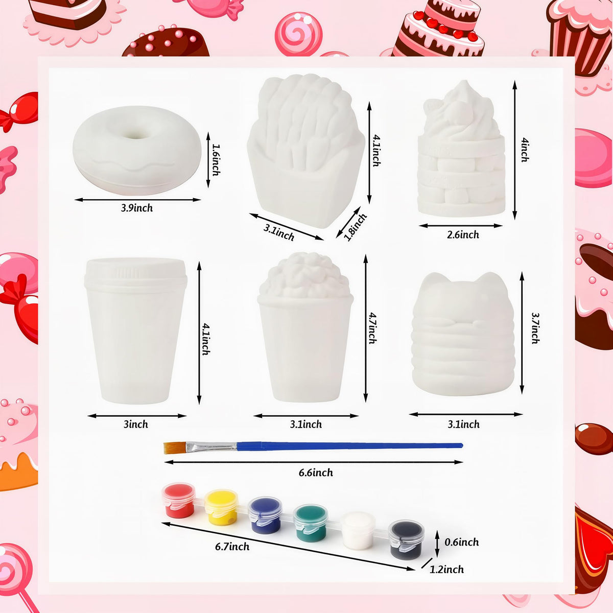 LovesTown Squeeze Toys – 6 Pack Paintable Food-Shaped Squishies DIY Kit
