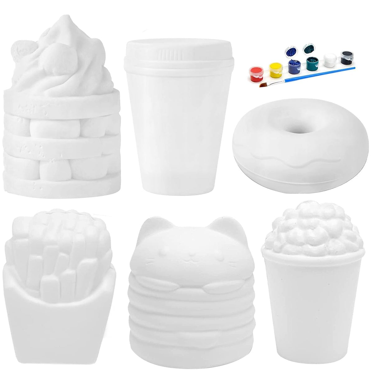 LovesTown Squeeze Toys – 6 Pack Paintable Food-Shaped Squishies DIY Kit
