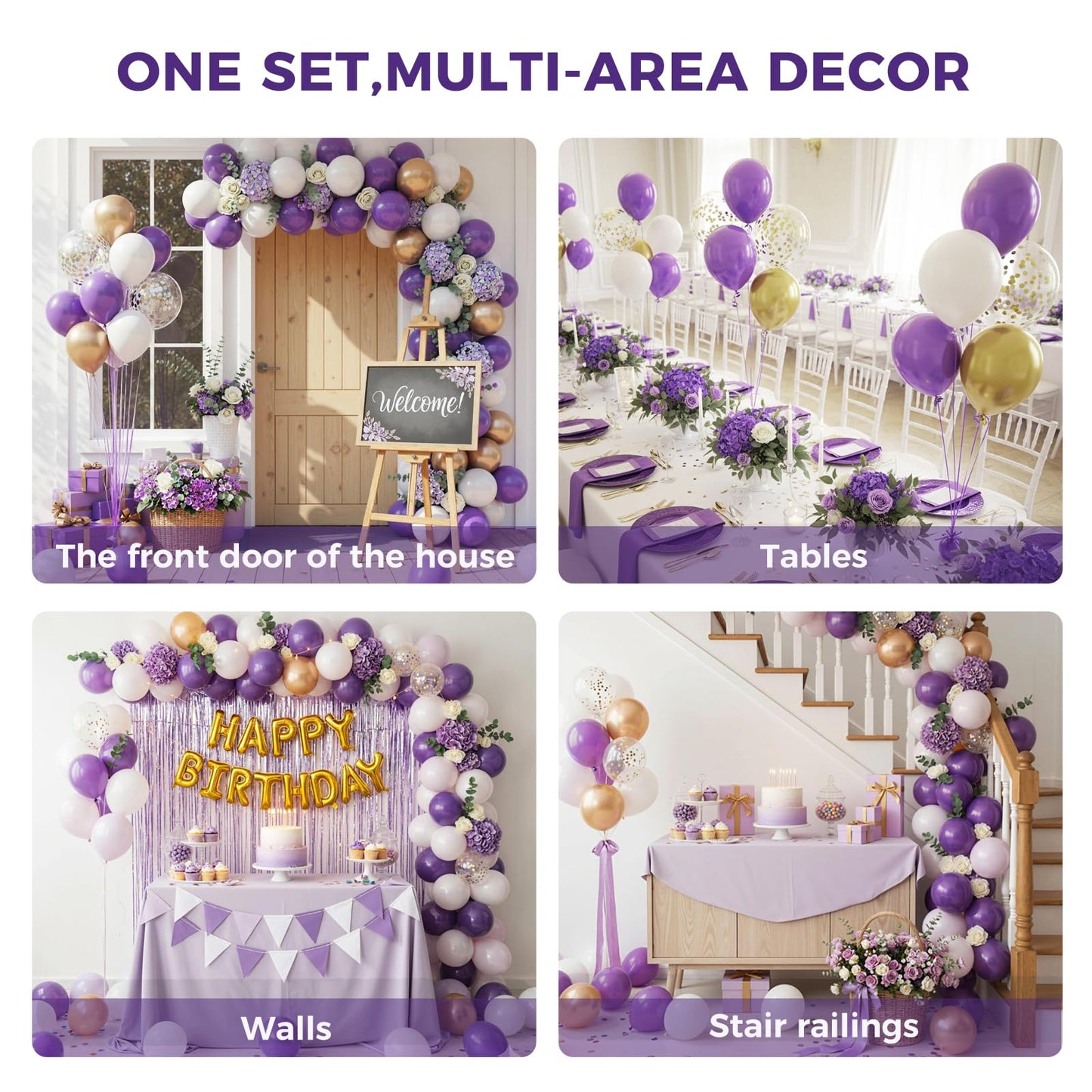 LovesTown 110PCS Purple Balloons – 12-Inch Latex Party Arch & Garland Set