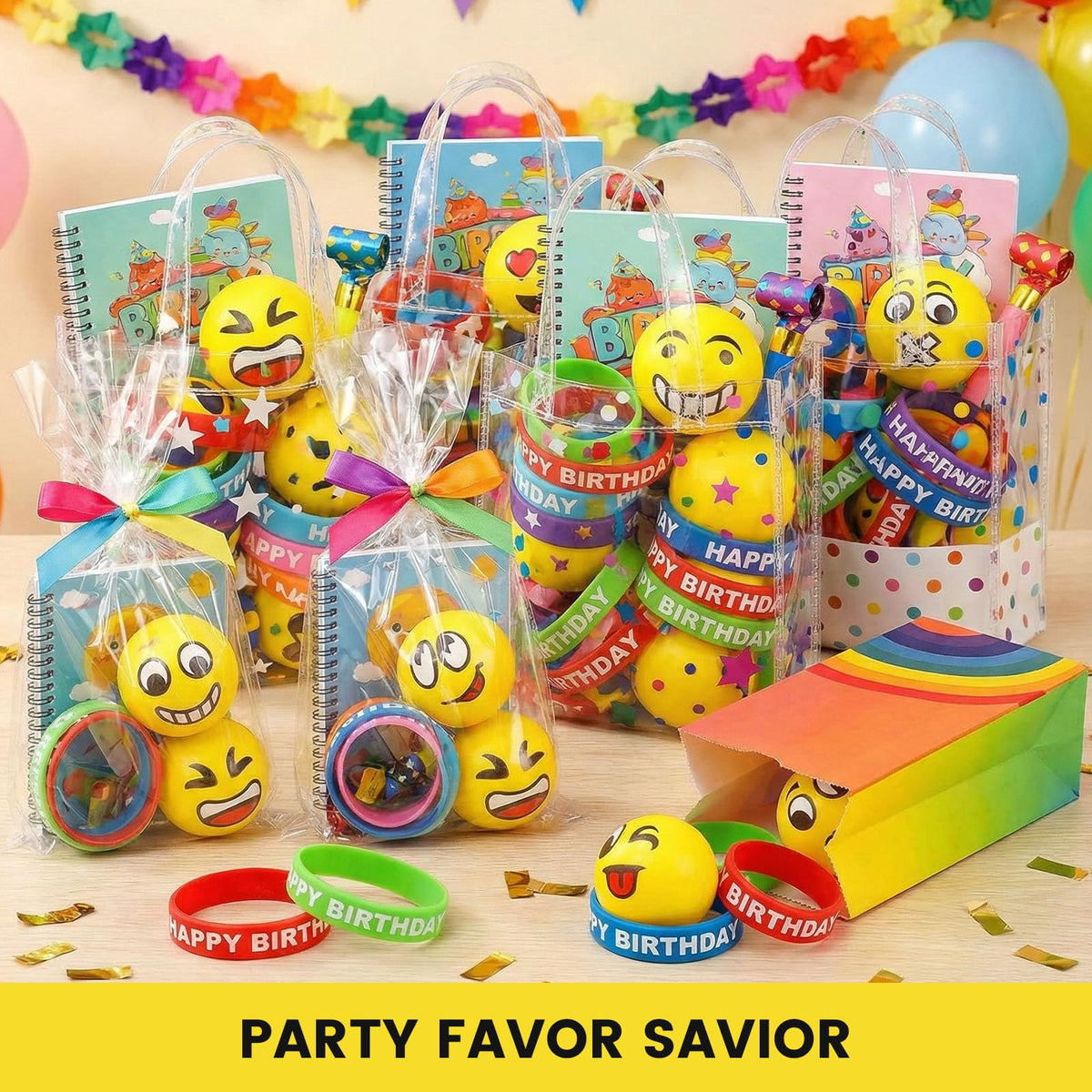 LovesTown 24PCS Happy Birthday Rubber Bracelets — Neon Silicone Wristbands for Kids
