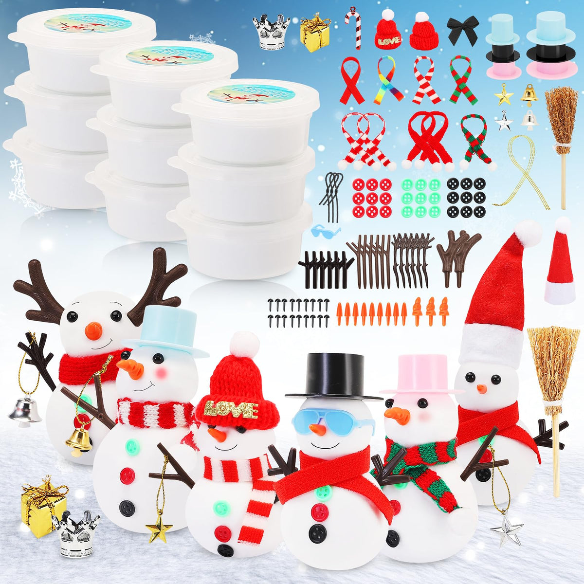 LOVEXIRAN 9 Pack Build A Snowman DIY Kit – Kids Christmas Craft Set