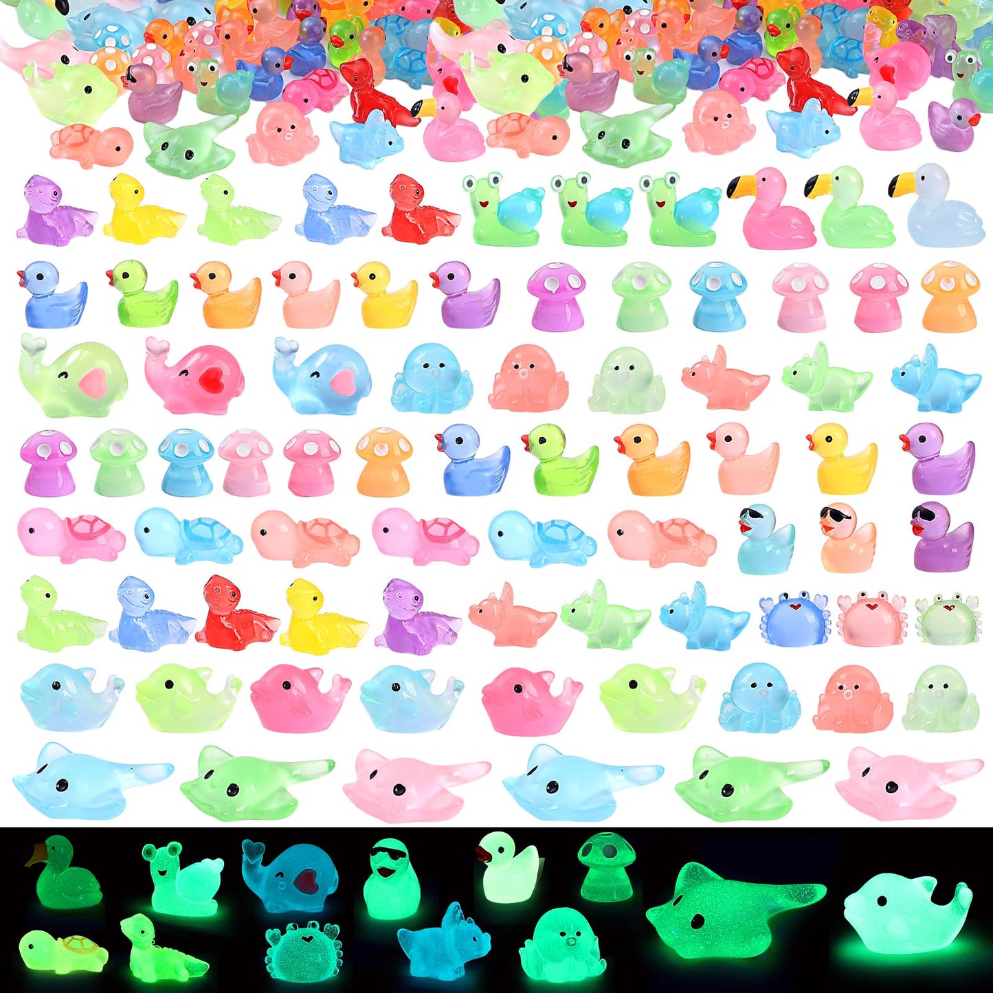 LOVEXIRAN 100 Pcs Glow-in-the-Dark Mini Resin Animals for Dollhouses & Aquariums