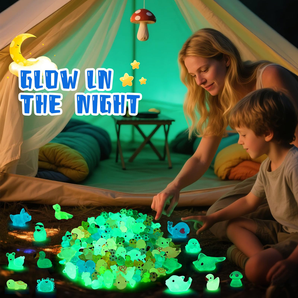LOVEXIRAN 100 Pcs Glow-in-the-Dark Mini Resin Animals for Dollhouses & Aquariums