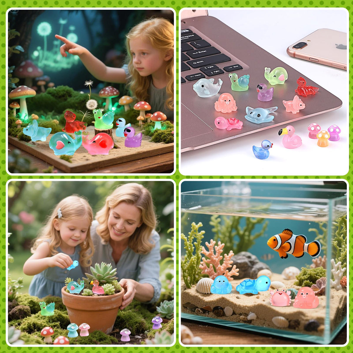 LOVEXIRAN 100 Pcs Glow-in-the-Dark Mini Resin Animals for Dollhouses & Aquariums