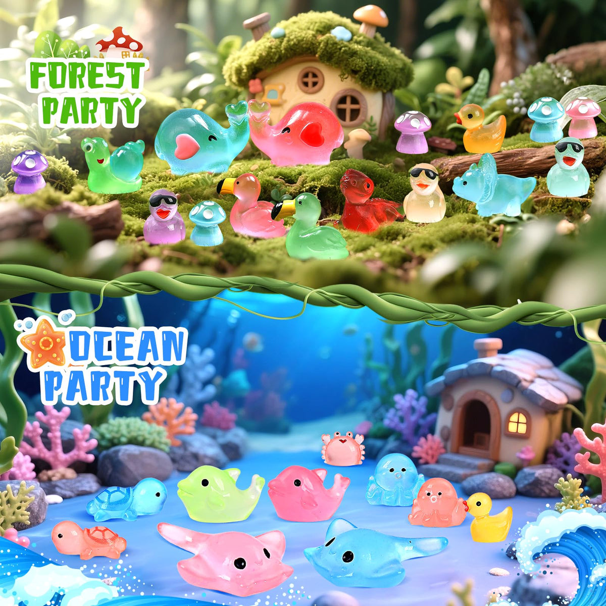LOVEXIRAN 100 Pcs Glow-in-the-Dark Mini Resin Animals for Dollhouses & Aquariums