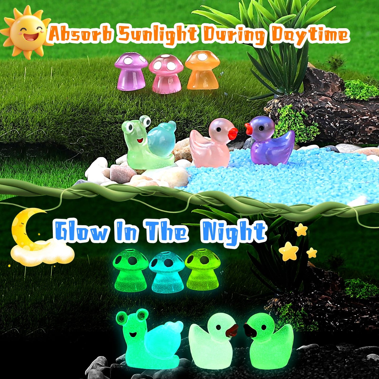 LOVEXIRAN 100 Pcs Glow-in-the-Dark Mini Resin Animals for Dollhouses & Aquariums