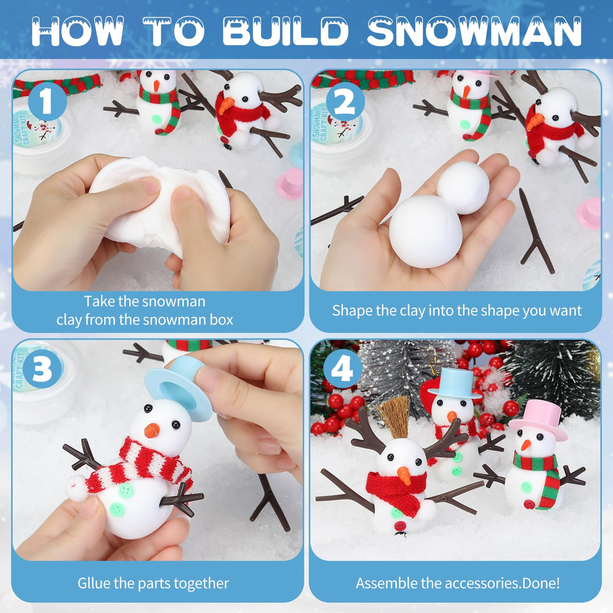 LOVEXIRAN 9 Pack Build A Snowman DIY Kit – Kids Christmas Craft Set
