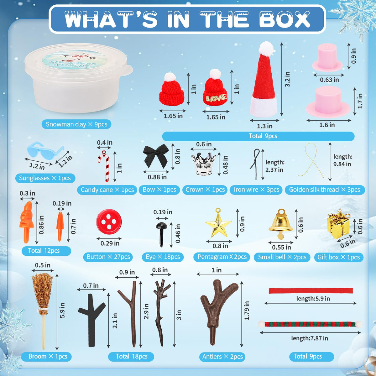 LOVEXIRAN 9 Pack Build A Snowman DIY Kit – Kids Christmas Craft Set