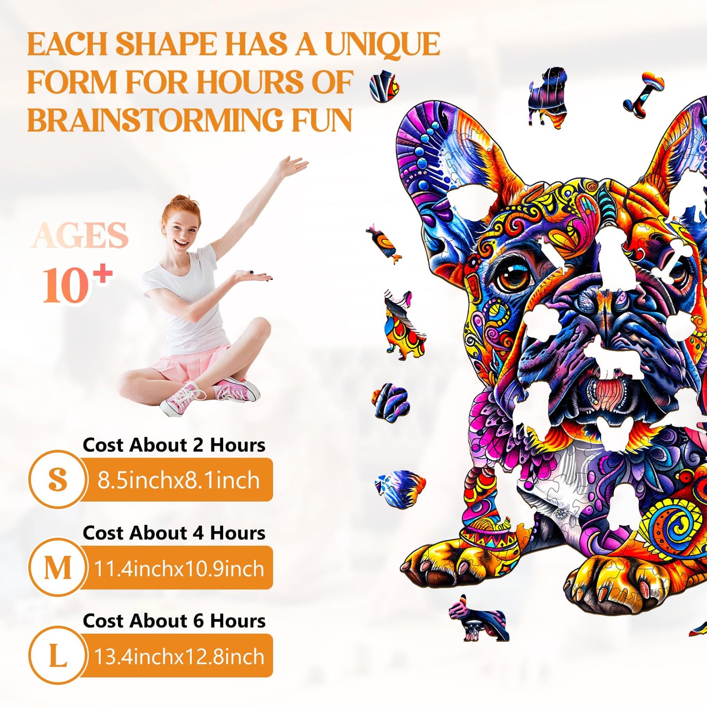 Lovpippi Wooden Puzzle for Adults – French Bulldog 200-Piece Jigsaw (11.4 x 10.9 in)