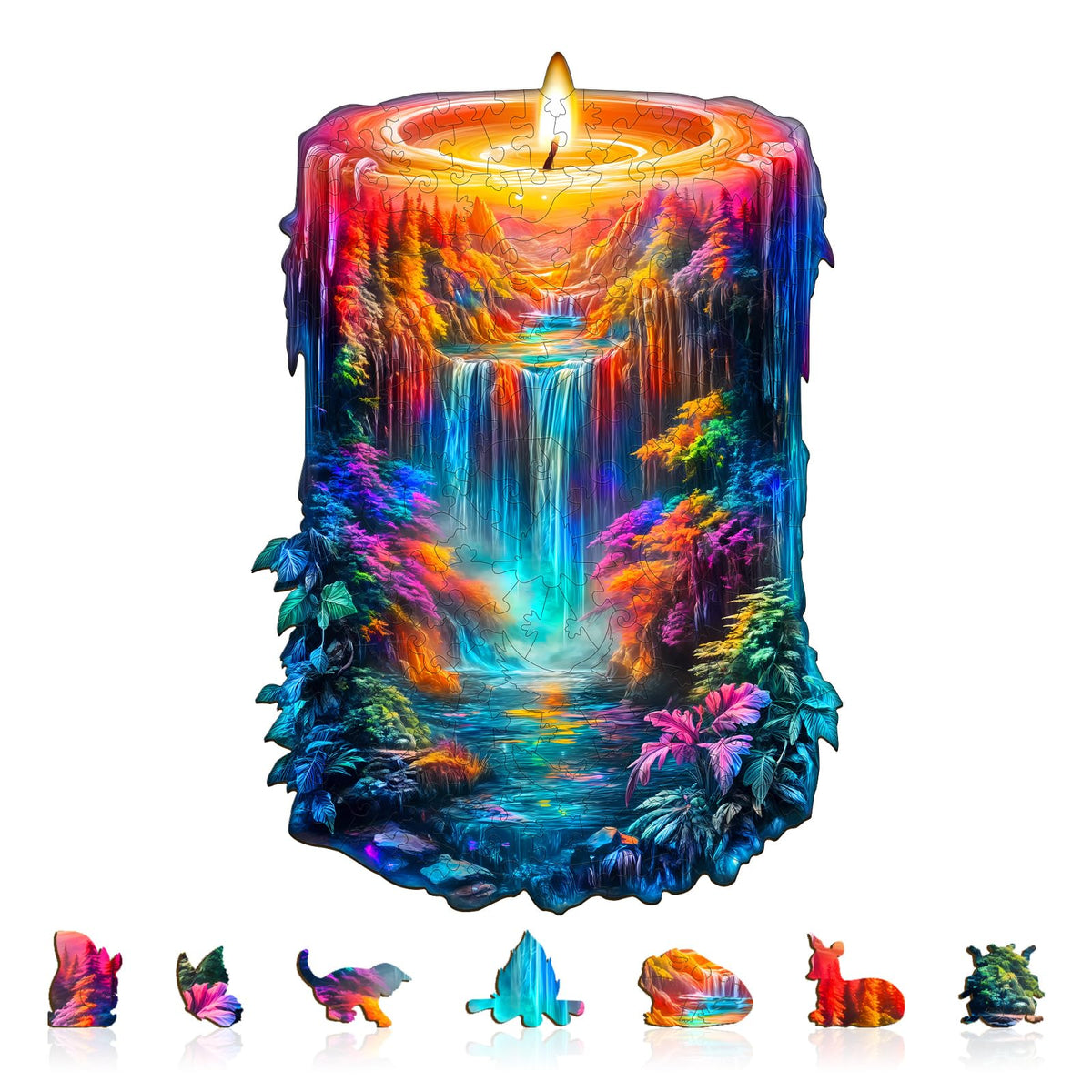 Lovpippi Enchanted Flame Wooden Puzzle – 85-Piece Animal-Shaped Jigsaw for Adults