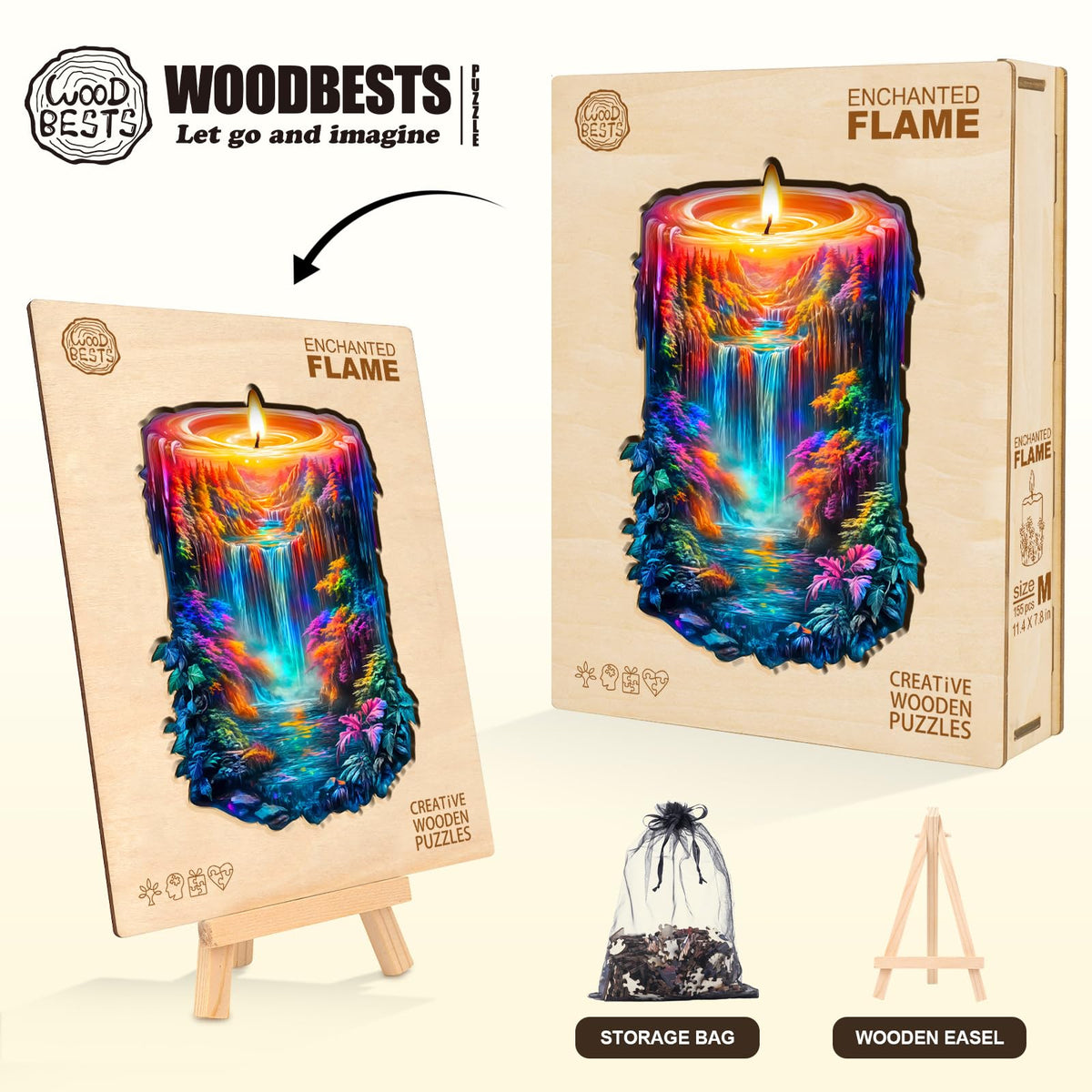 Lovpippi Enchanted Flame Wooden Puzzle – 85-Piece Animal-Shaped Jigsaw for Adults