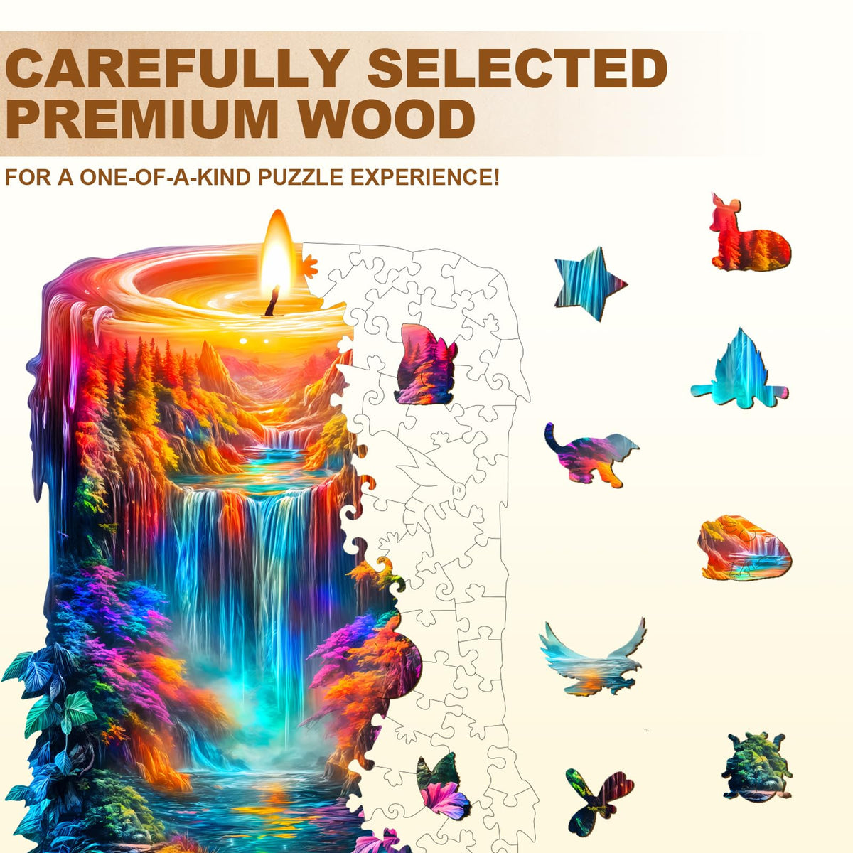 Lovpippi Enchanted Flame Wooden Puzzle – 85-Piece Animal-Shaped Jigsaw for Adults