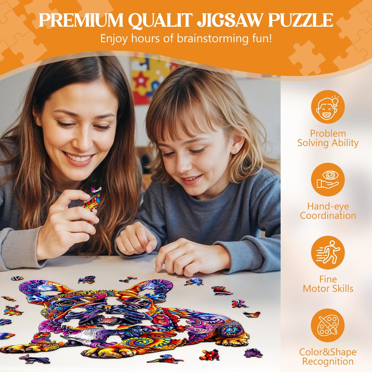 Lovpippi Wooden Puzzle for Adults – French Bulldog 200-Piece Jigsaw (11.4 x 10.9 in)