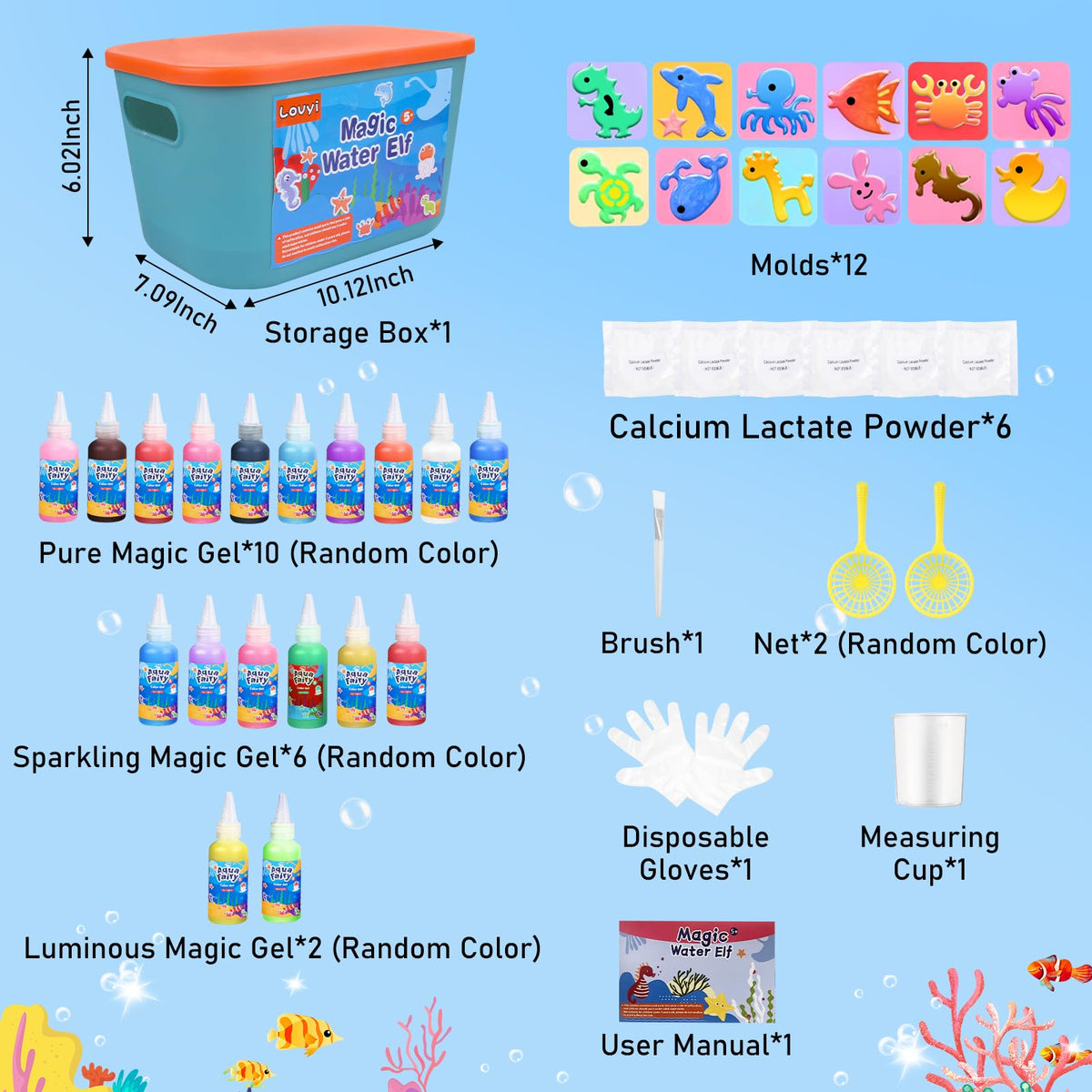 Lovyi Magic Water Elf Toy Kit — DIY Squishy Maker with 18 Gels & 12 Toolings