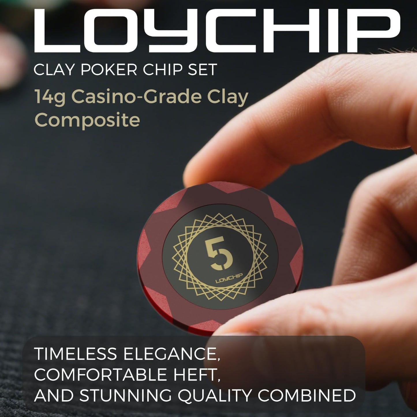 LOYCHIP 500-Piece Poker Chip Set – 14g Heavy Clay Composite, Aluminum Case, Cards & Dice
