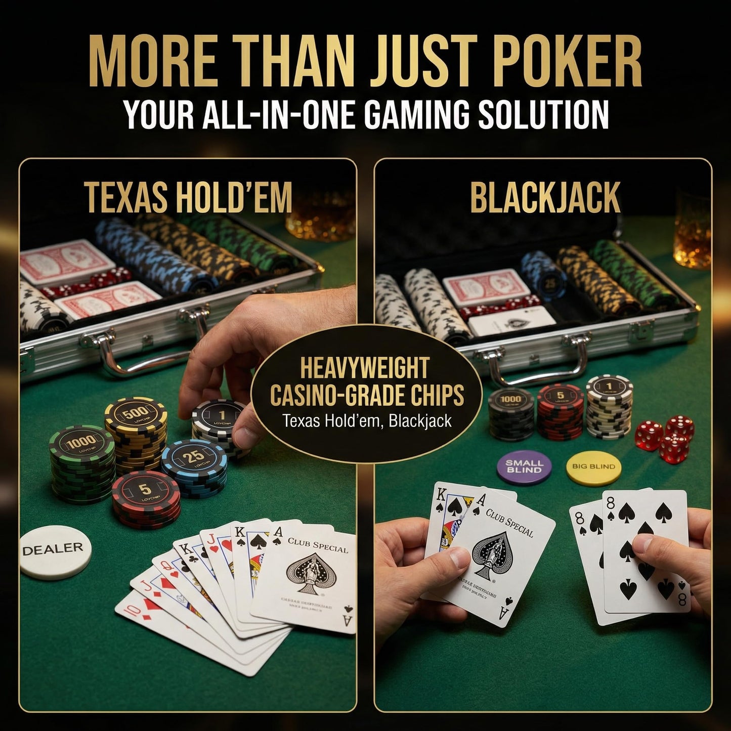 LOYCHIP 300 Piece Poker Set – 11.5g Casino-Grade Chips, Aluminum Case, 2 Decks, 5 Dice