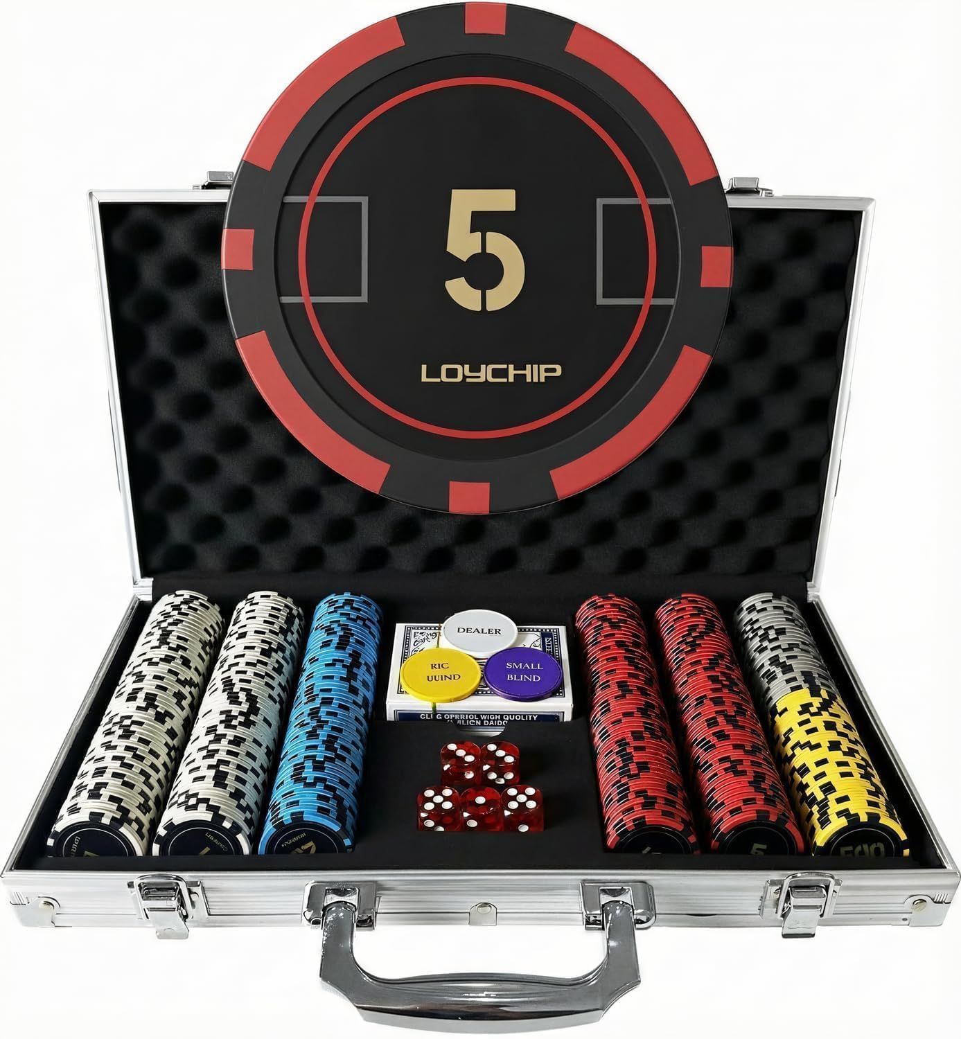 LOYCHIP 300 Piece Poker Set – 11.5g Casino-Grade Chips, Aluminum Case, 2 Decks, 5 Dice