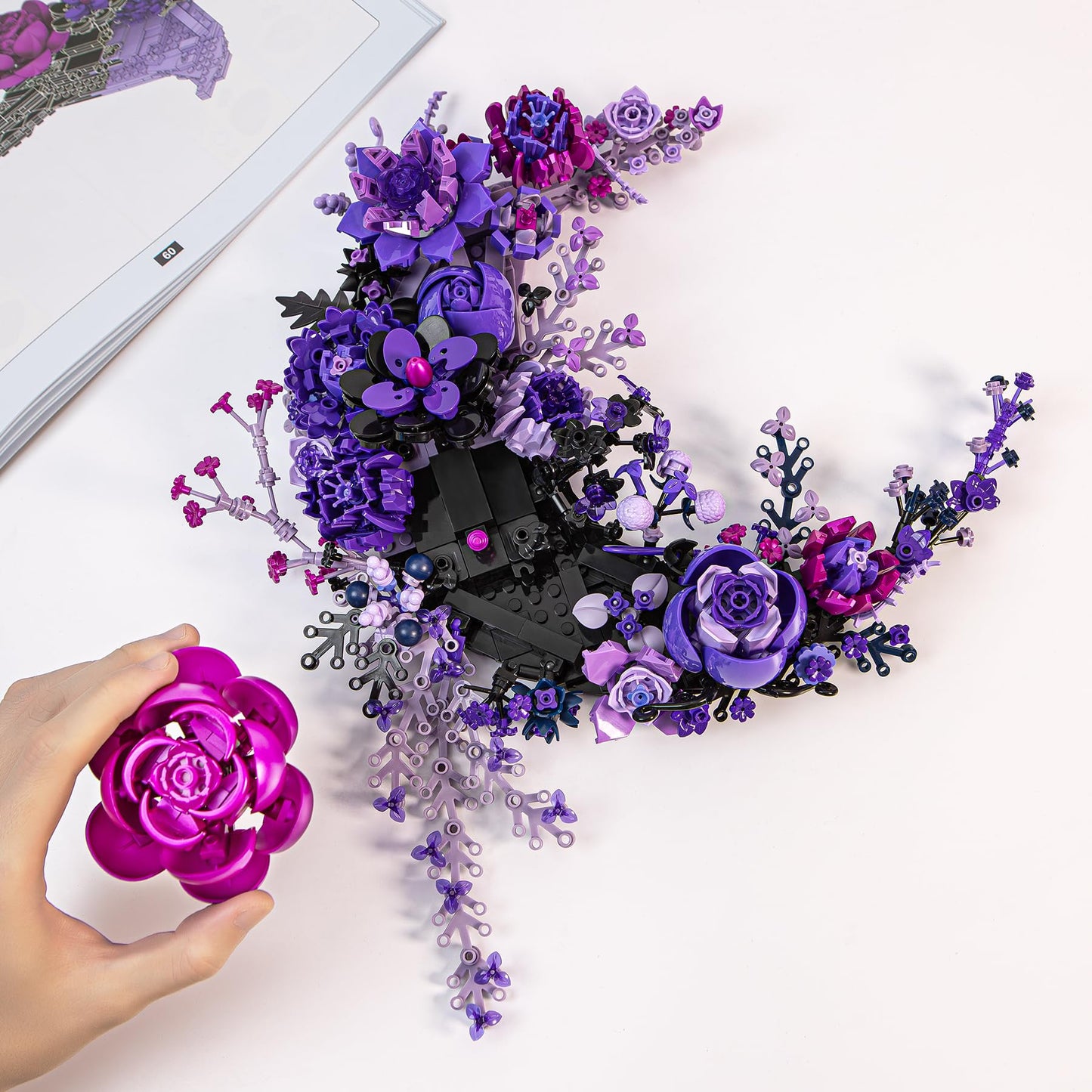 Loyratche Purple Moon Flower Building Set – Crescent-Shaped Floral Blocks for Adults, Lego-Compatible