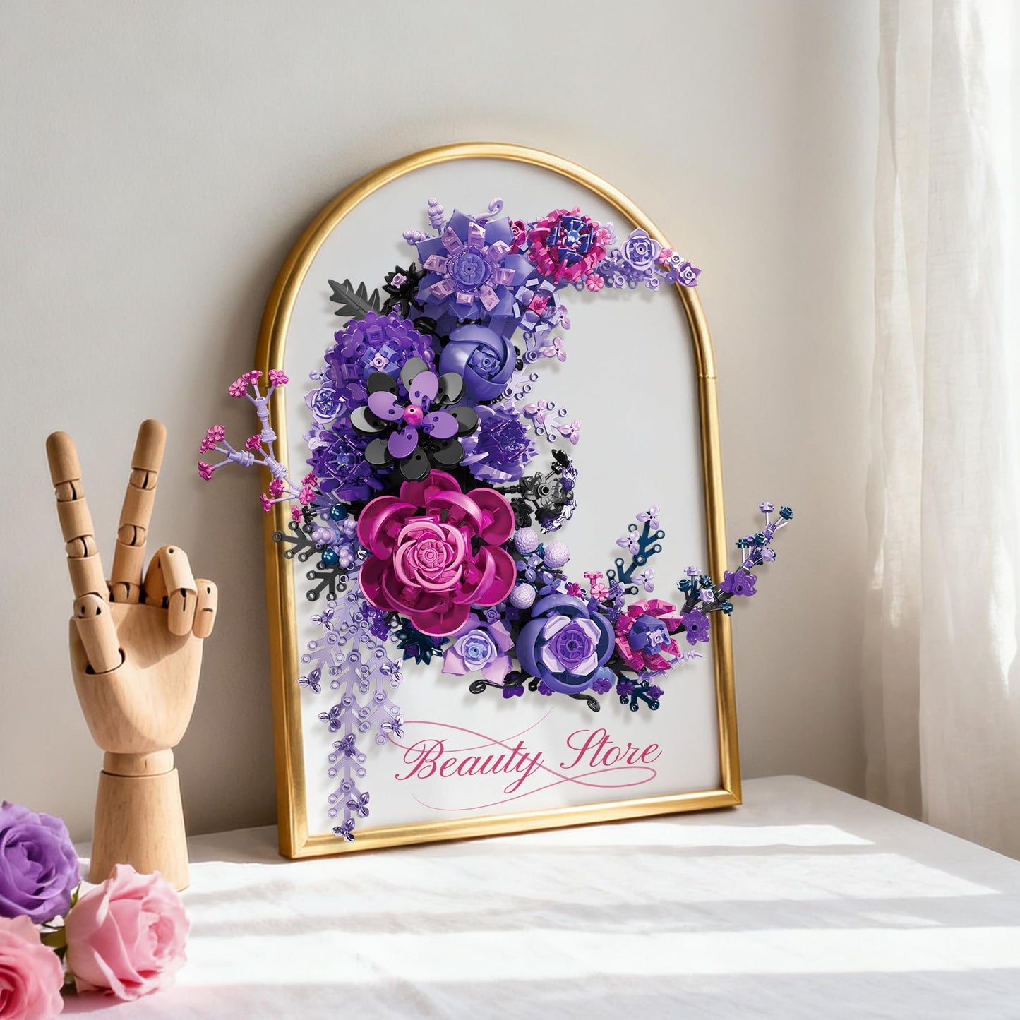 Loyratche Purple Moon Flower Building Set – Crescent-Shaped Floral Blocks for Adults, Lego-Compatible