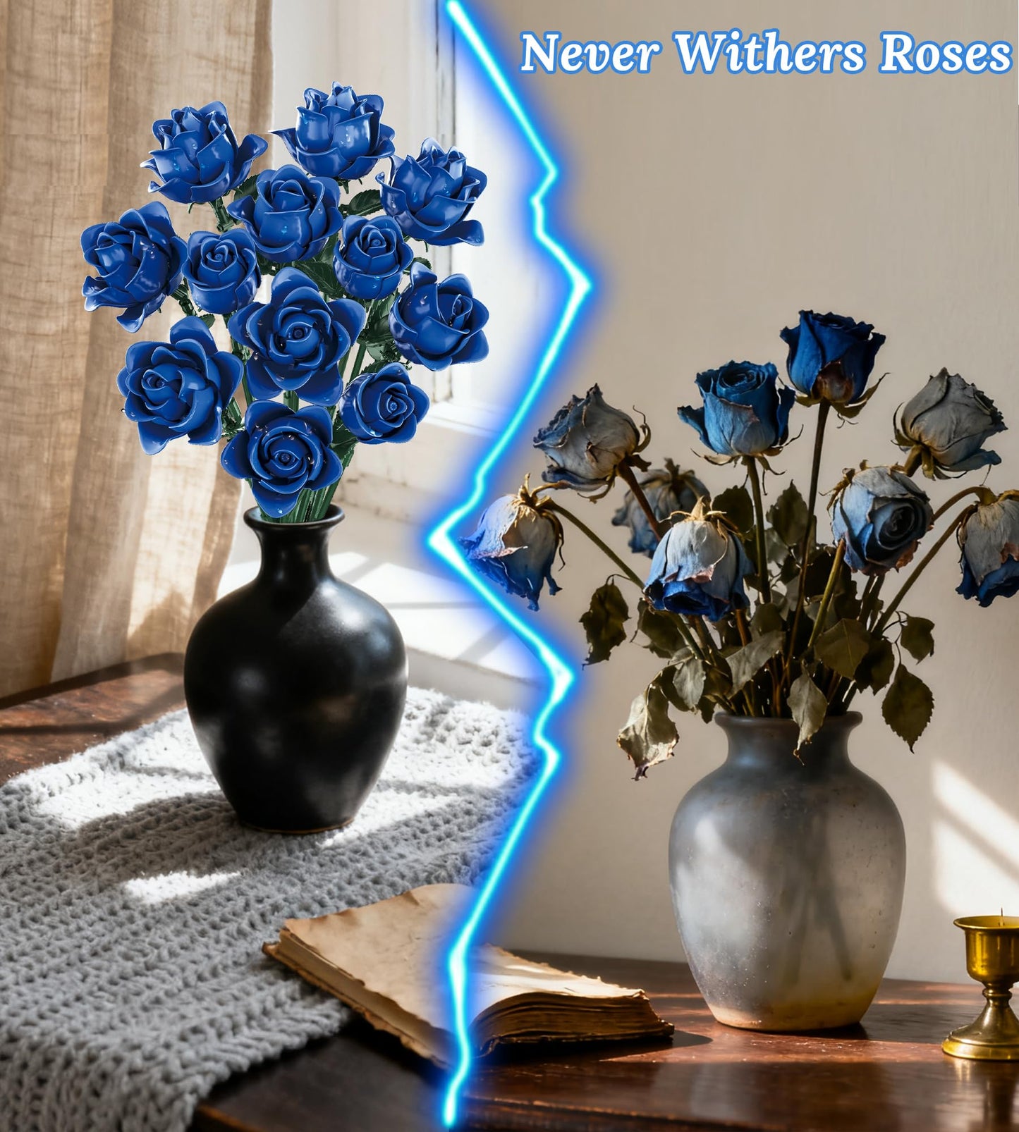 Loyratche Blue Roses Building Set – Lego-Compatible Navy Bouquet for Gothic Home Decor