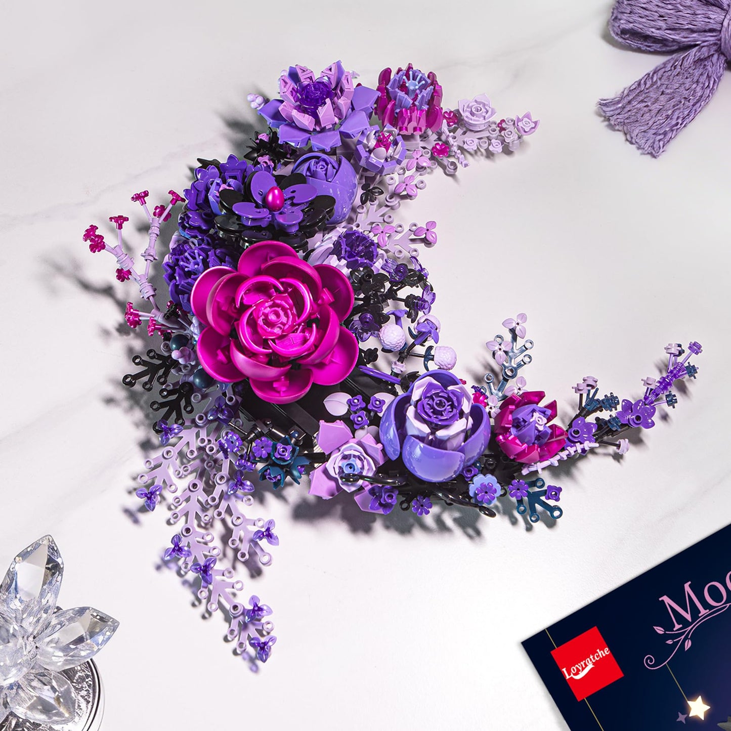 Loyratche Purple Moon Flower Building Set – Crescent-Shaped Floral Blocks for Adults, Lego-Compatible