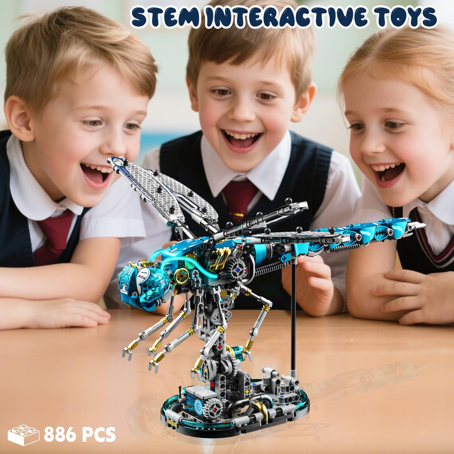 Loyratche Mechanical Dragonfly Building Blocks – 866Pcs, LEGO-Compat, LED Display Stand, STEM Toy for Teens & Adults