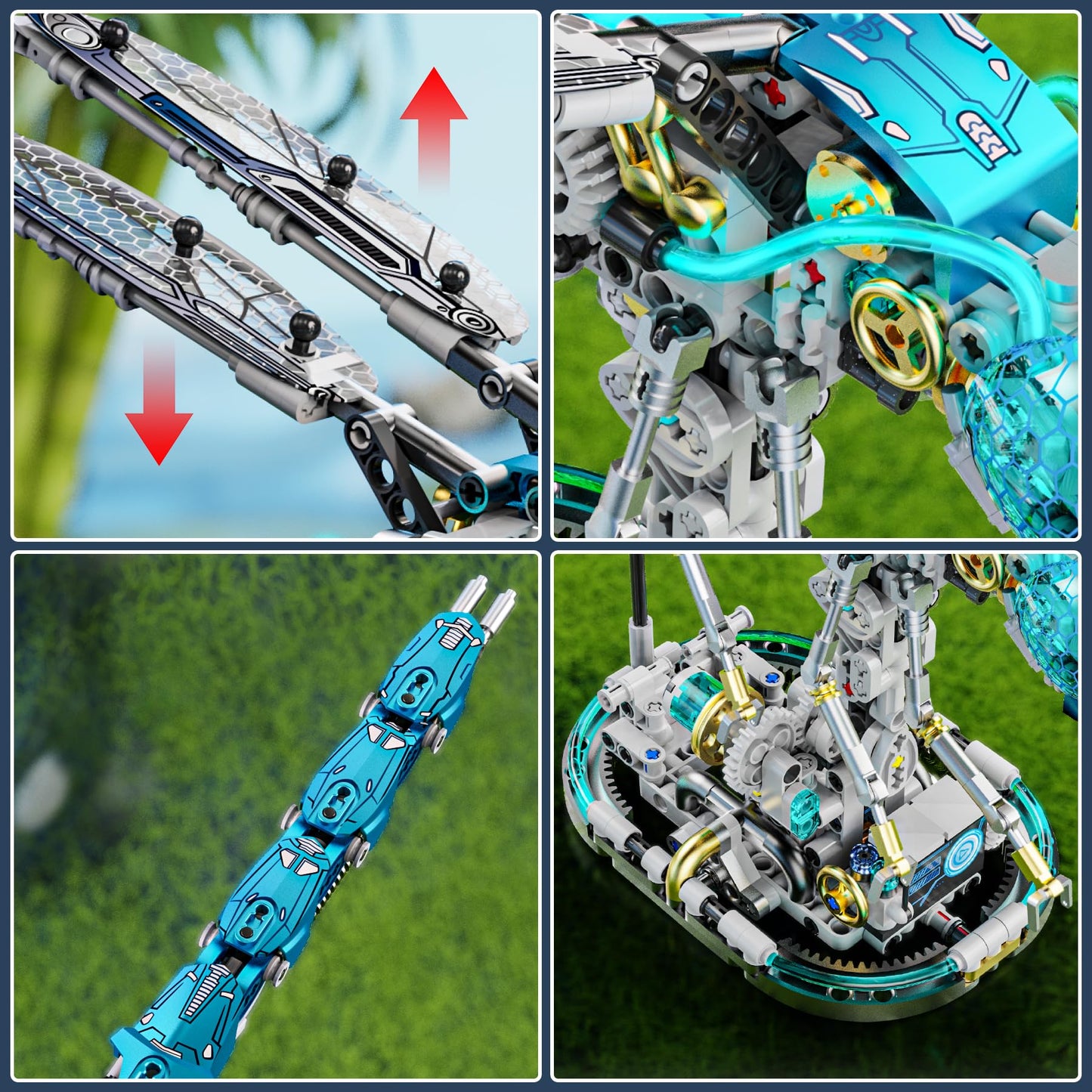 Loyratche Mechanical Dragonfly Building Blocks – 866Pcs, LEGO-Compat, LED Display Stand, STEM Toy for Teens & Adults