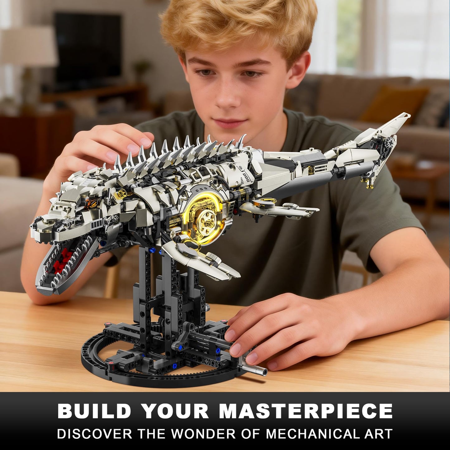 Loyratche Mechanical Mosasaurus Building Set for Adults – 1413 Pieces with LED Display