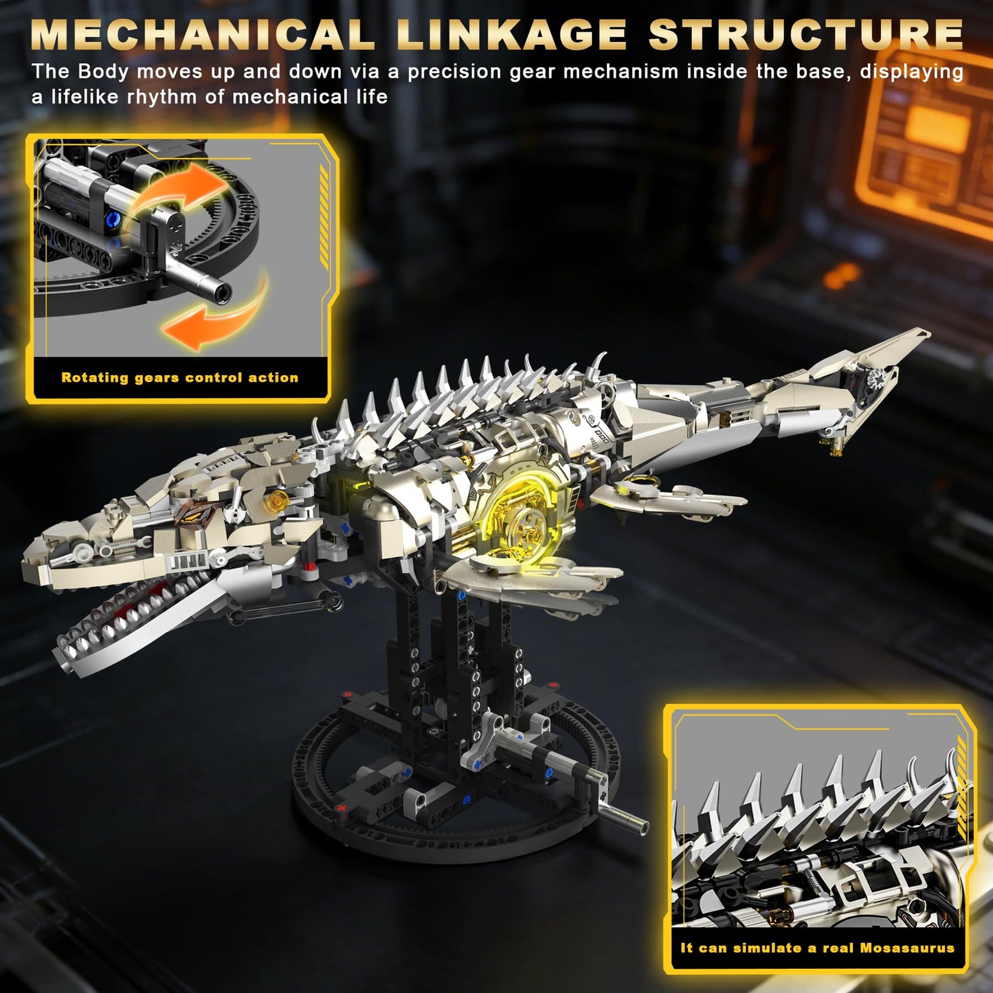 Loyratche Mechanical Mosasaurus Building Set for Adults – 1413 Pieces with LED Display