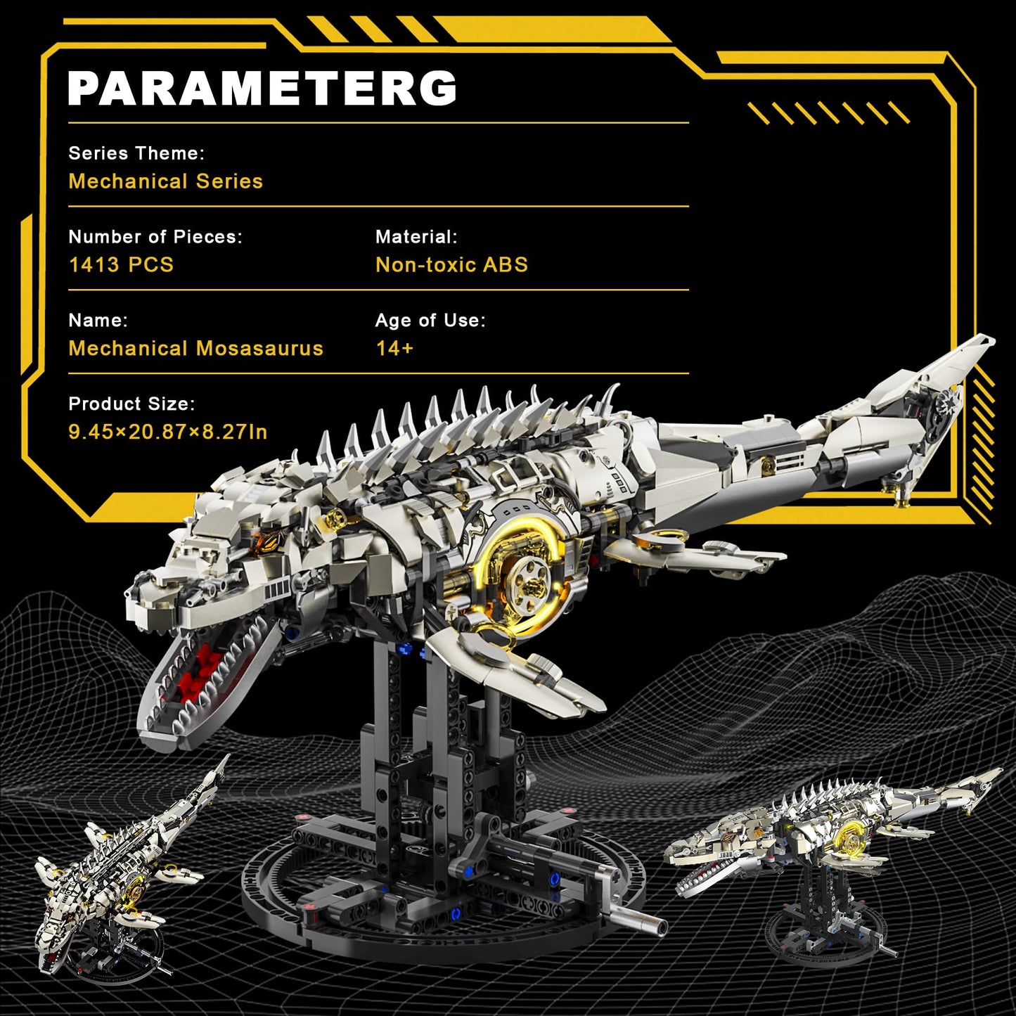 Loyratche Mechanical Mosasaurus Building Set for Adults – 1413 Pieces with LED Display