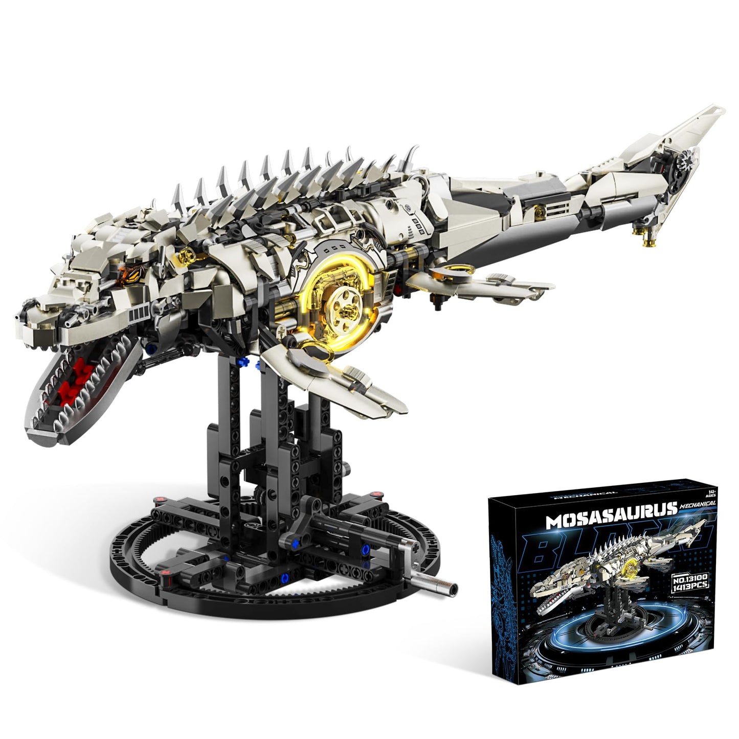 Loyratche Mechanical Mosasaurus Building Set for Adults – 1413 Pieces with LED Display