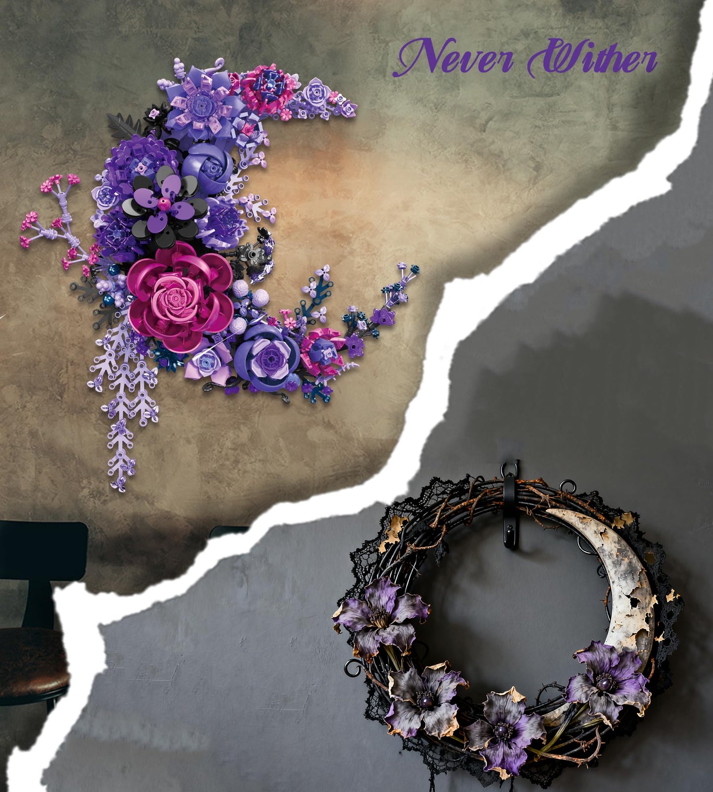 Loyratche Purple Moon Flower Building Set – Crescent-Shaped Floral Blocks for Adults, Lego-Compatible