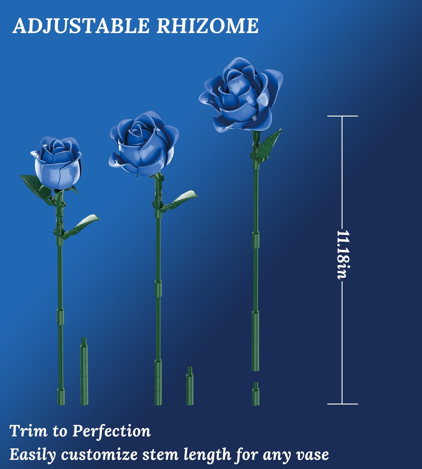 Loyratche Blue Roses Building Set – Lego-Compatible Navy Bouquet for Gothic Home Decor