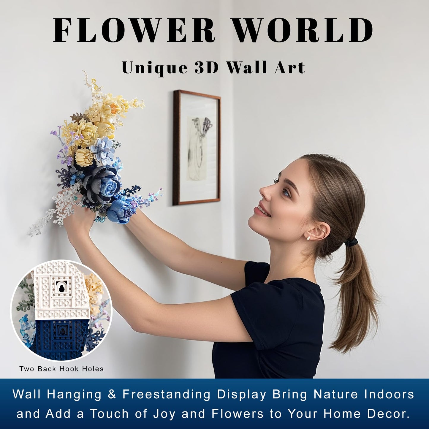 Loyratche Blue Moon Flower Building Set — Crescent Moon Bouquet Wall Art & Decor Kit