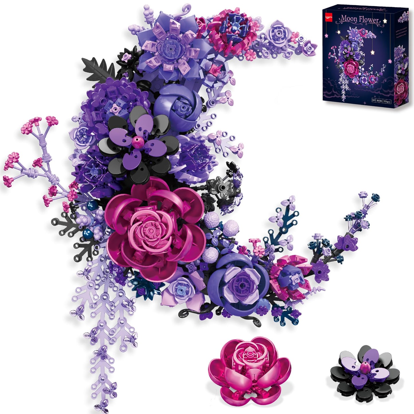 Loyratche Purple Moon Flower Building Set – Crescent-Shaped Floral Blocks for Adults, Lego-Compatible