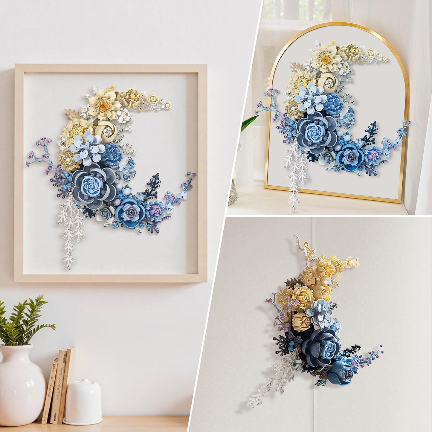 Loyratche Blue Moon Flower Building Set — Crescent Moon Bouquet Wall Art & Decor Kit