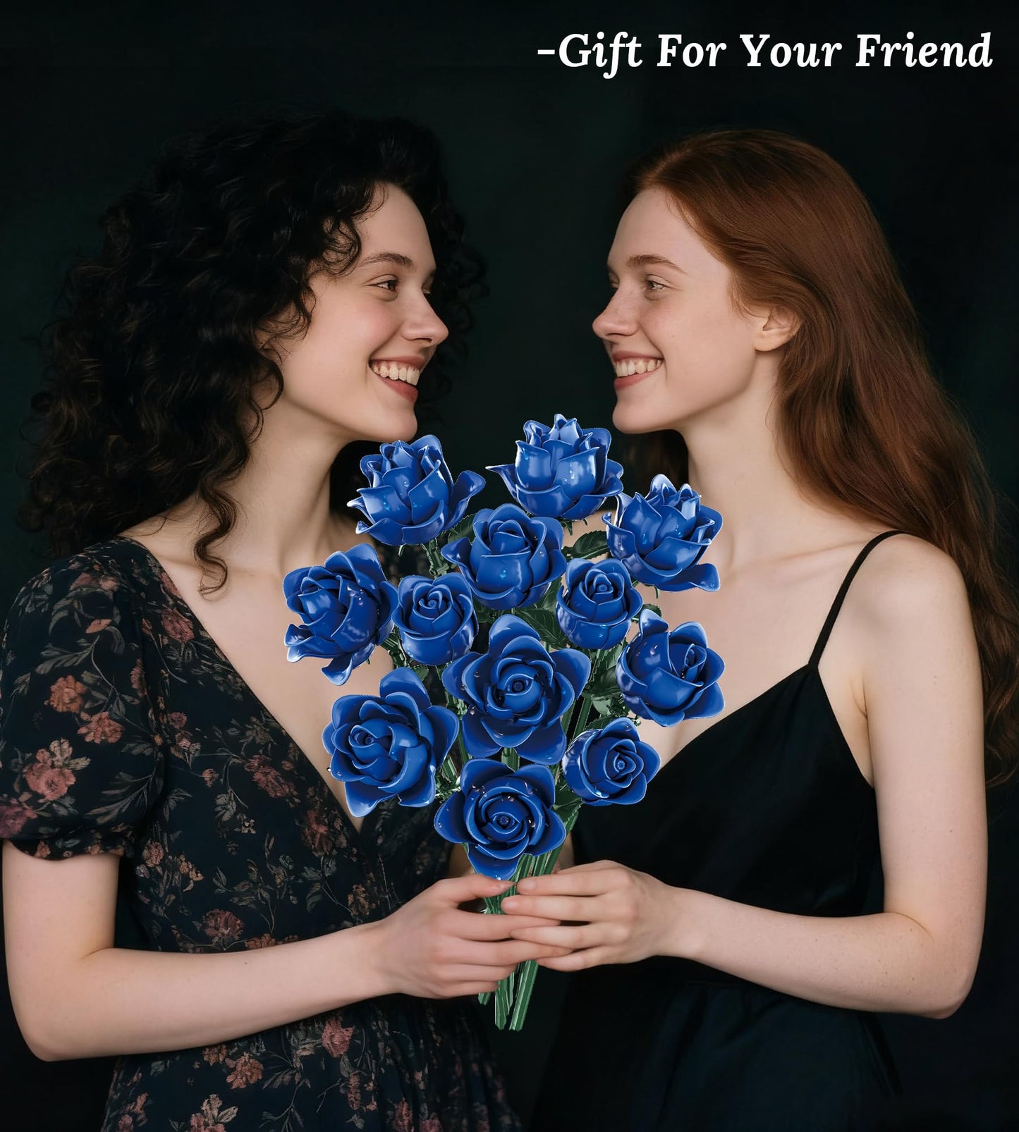 Loyratche Blue Roses Building Set – Lego-Compatible Navy Bouquet for Gothic Home Decor