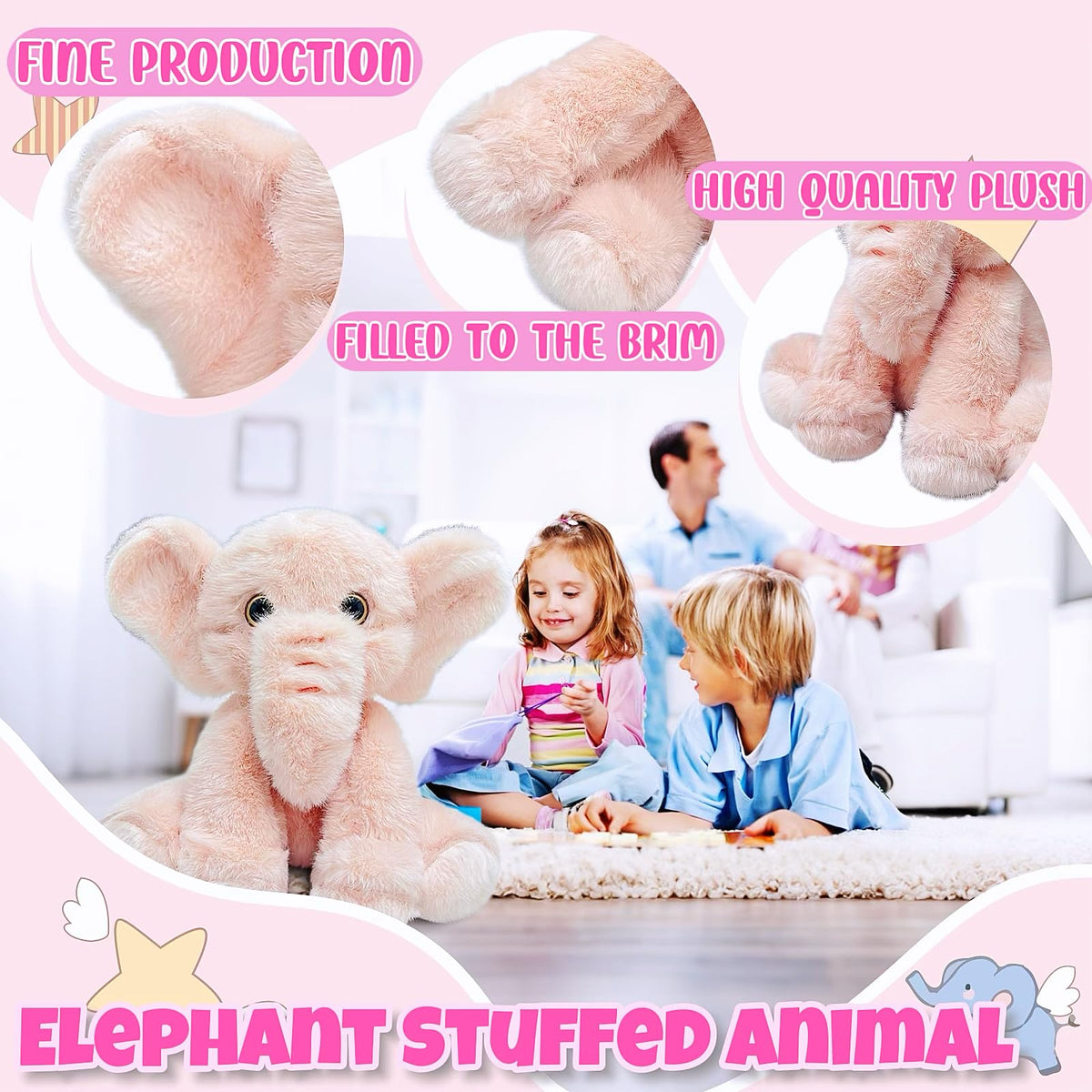 LoYuSenn 10-Inch Pink Elephant Plush – Cute Baby Stuffed Toy