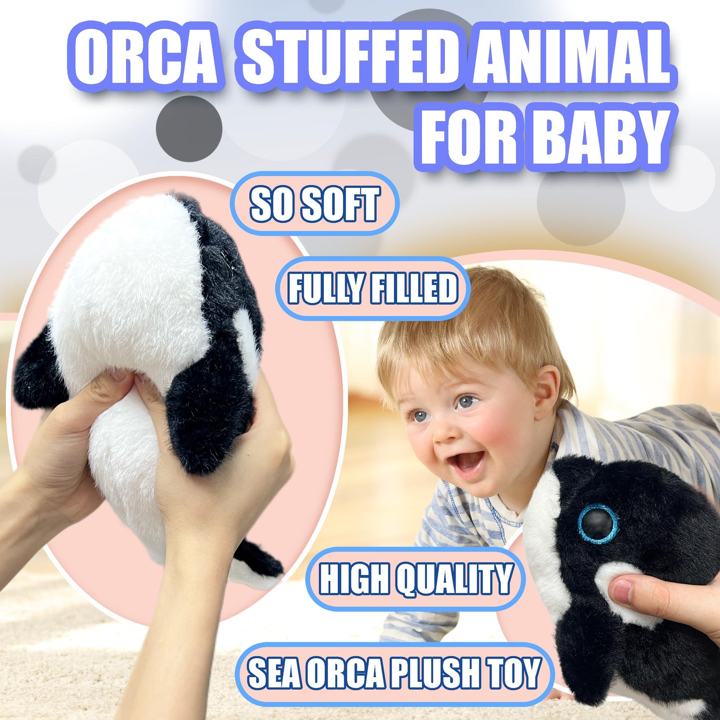 LoYuSenn 11-Inch Orca Stuffed Animal Plush Toy for Kids – Cute, Huggable Sea Friend