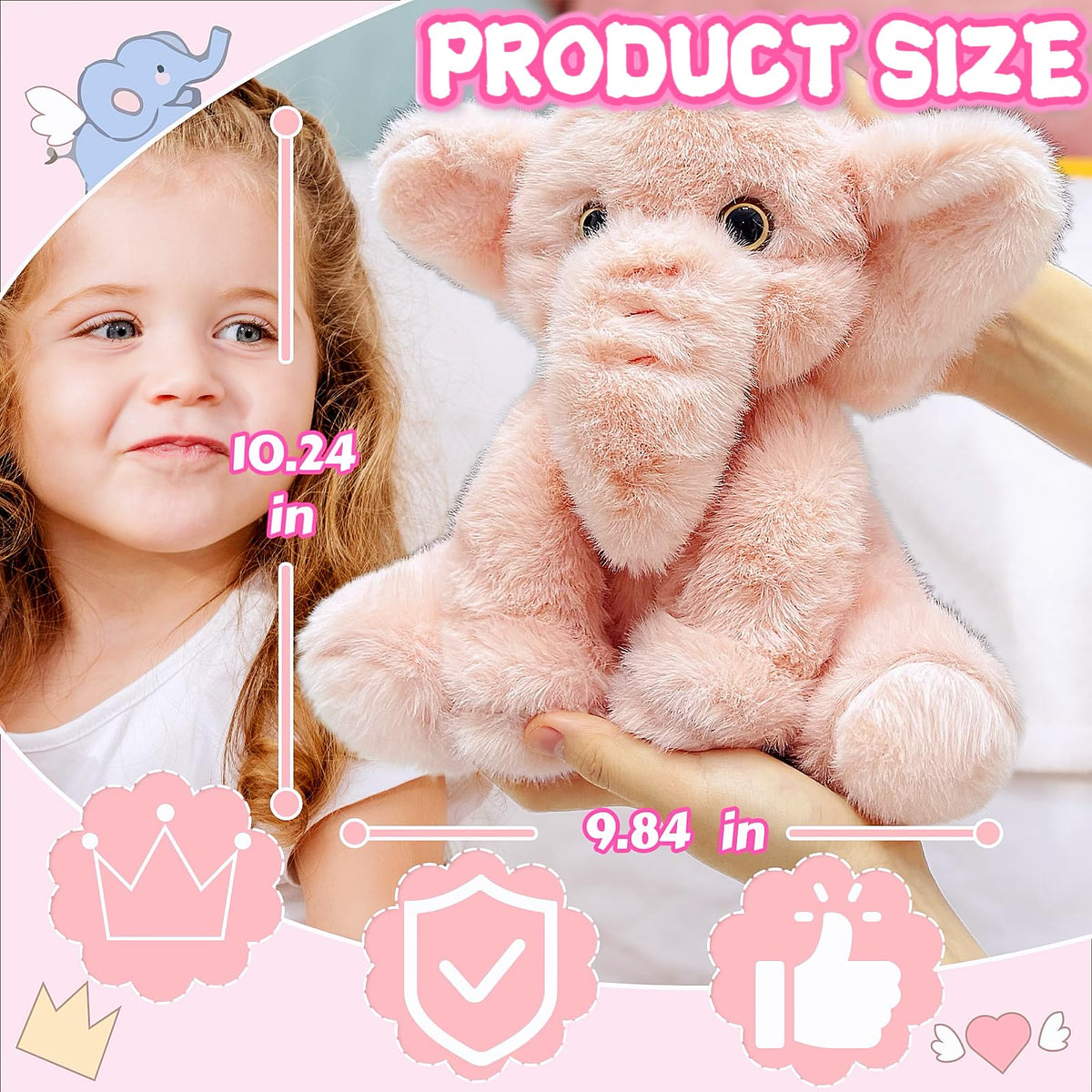 LoYuSenn 10-Inch Pink Elephant Plush – Cute Baby Stuffed Toy